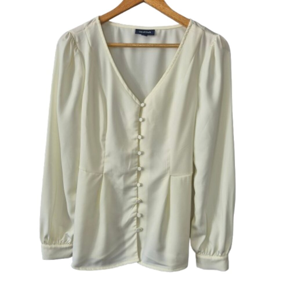 ModCloth Cream Button Front Blouse with Tie Back Size Medium